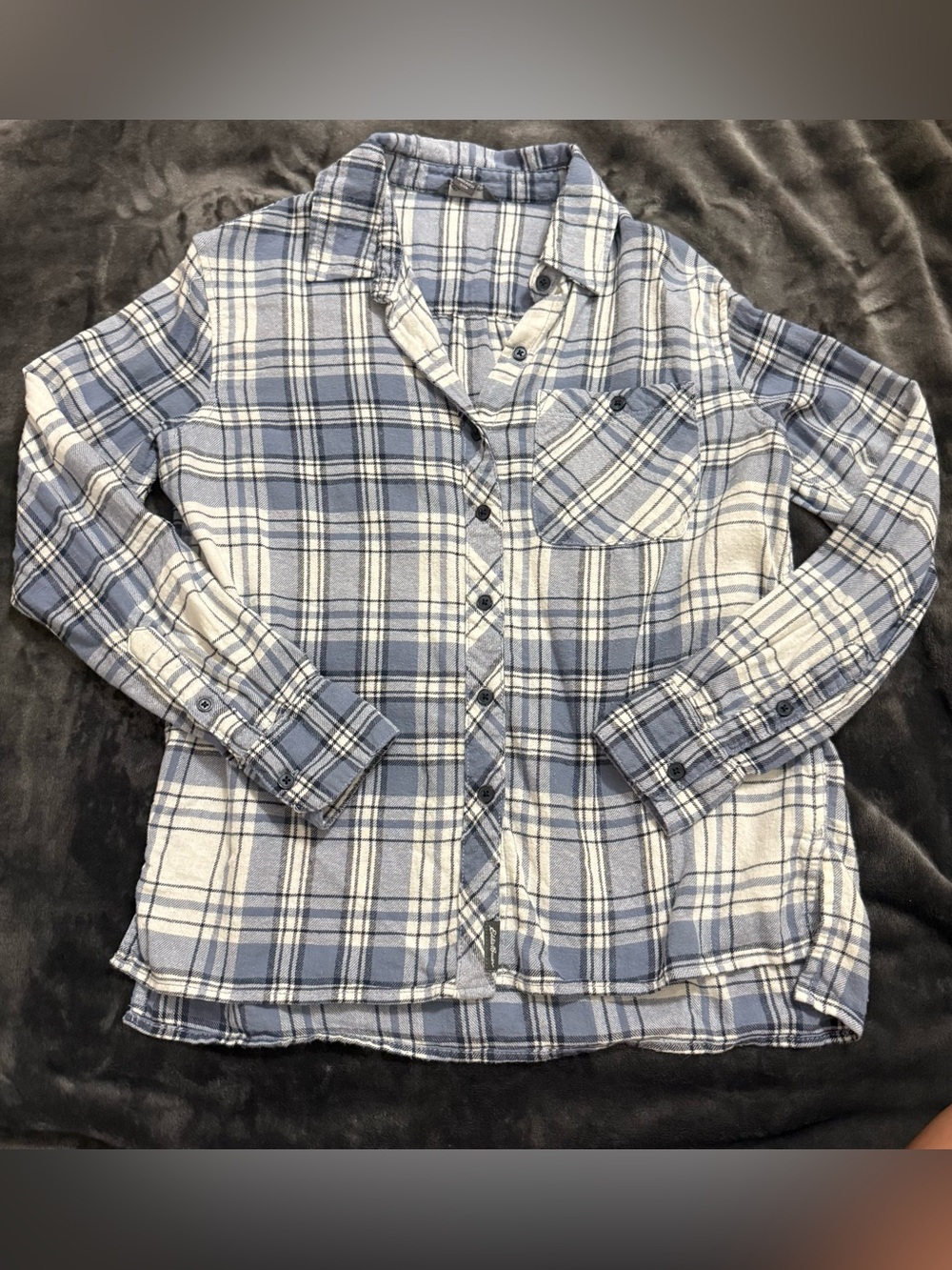 Eddie Bauer Blue and White Plaid Button-Down Shirt